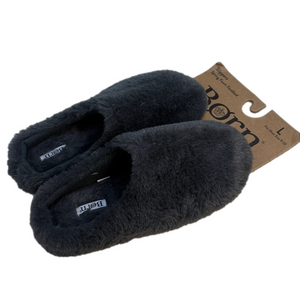 Børn Women’s Fuzzy Gray Spring Foam Footbed Indoor/Outdoor Slippers-Large (9-10)
